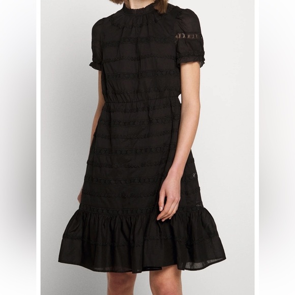 J. Crew Dresses & Skirts - J Crew Re-Imagined Cotton Eyelet Lace Floral Embroidered Black Dress Ruffle Hem
